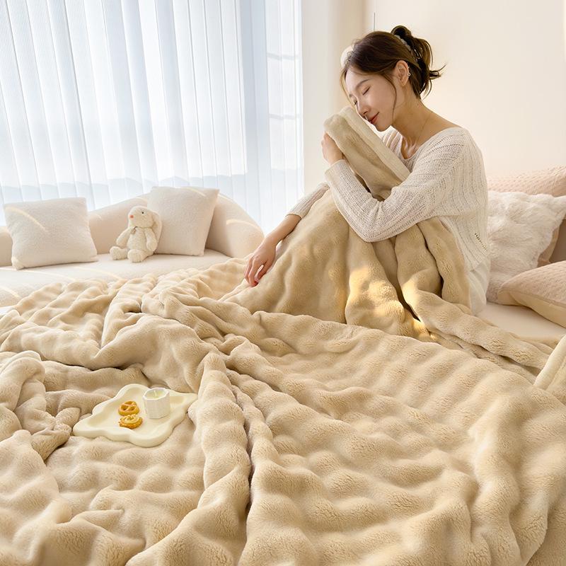Double-Sided Thickened Fleece Blanket - Rabbit Hair & Coral Fleece Nap Blanket