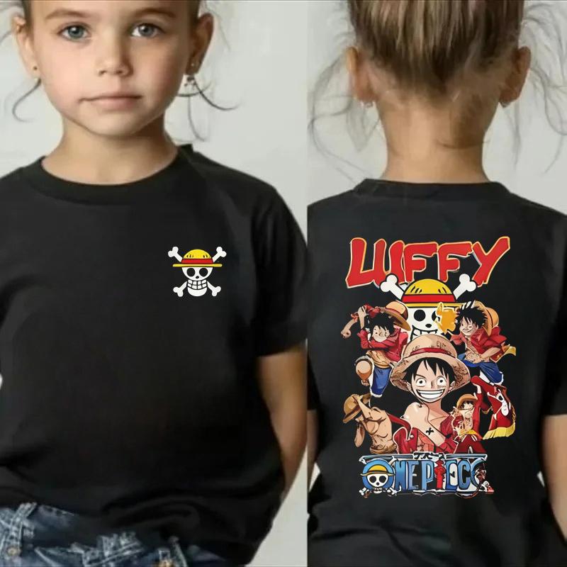 One Piece Japanese Anime Print Cotton TShirt Luffy Zoro Childrens Casual Short Sleeve Tee Kids Luffy Tshirt Family Clothing
