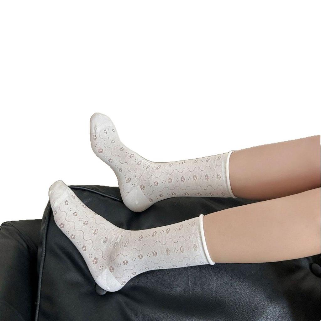 New Summer Ballet Style Mesh Women Socks Thin Breathable Comfortable Combed Cotton Boneless Socks Girls White Stacked Long Socks
