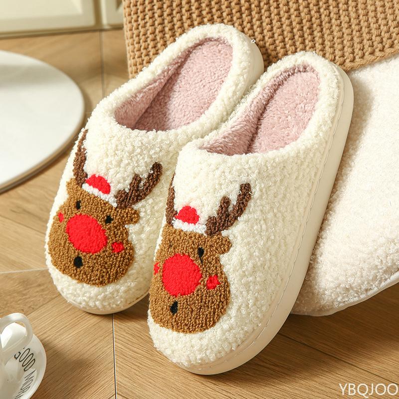Christmas Tree Cotton Slippers Cartoon Cute 2024 New Autumn Winter Couple's Home Wear Non Slip Cotton Slippers Wear Resistant