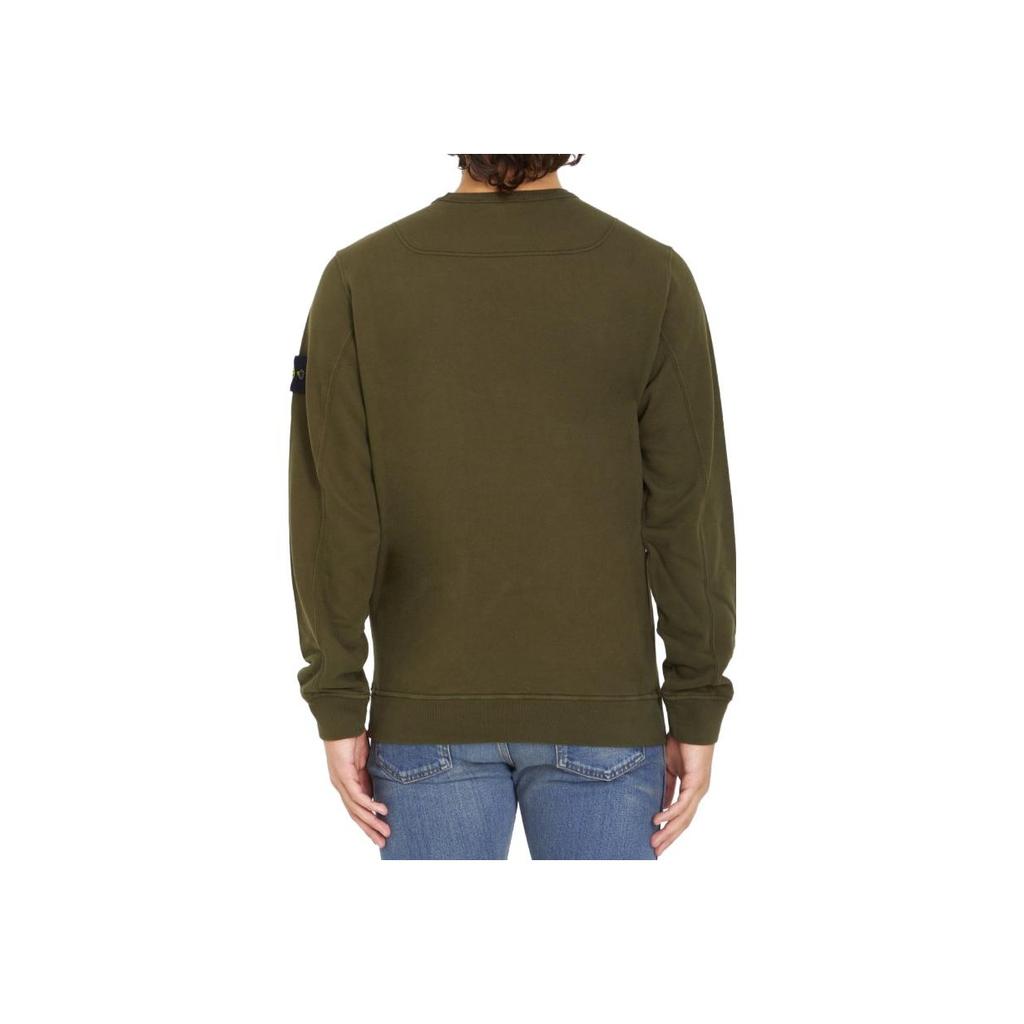 Stone Island Fitted Crew Neck Solid Color Brand Print Logo Long Sleeve Sweatshirt Men sweatshirt Olive-Green 791562420V0058