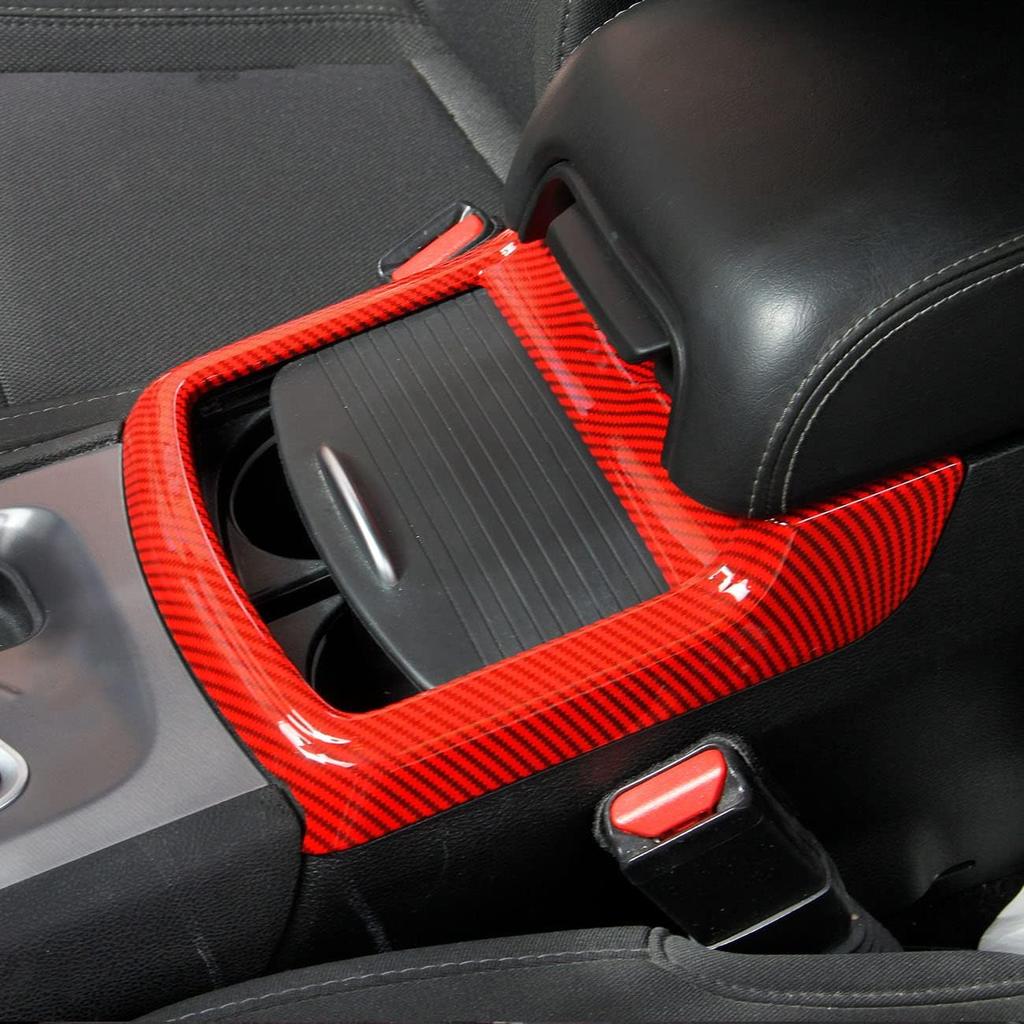 Kohlefaser Becherhalter Abdeckung Zierleiste Dekor Aufkleber für Dodge Charger 2015-2021/ Chrysler 300 2015-2021 rot