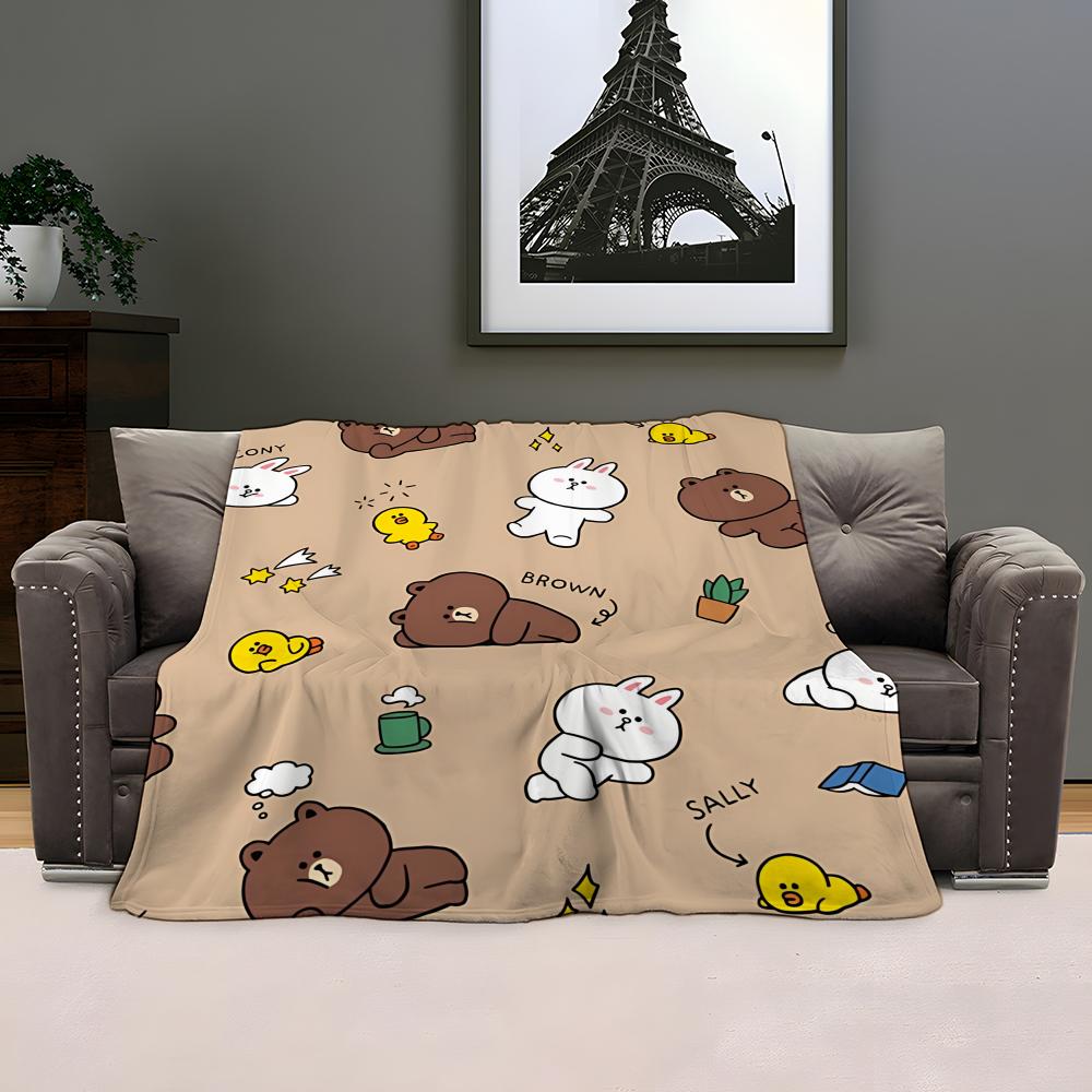 B-Brown Bear and C-Cony Throw Kid-Friendly Flannel Throw Blanket Soft Warm Anti-Static Washable All Season