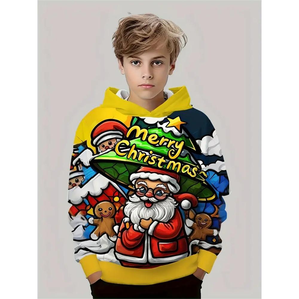 Child Sweatshirt Christmas Hoodies Cartoon Children's Fashion Santa Claus Print Clothes Child Girl Outdoor Clothes for Children