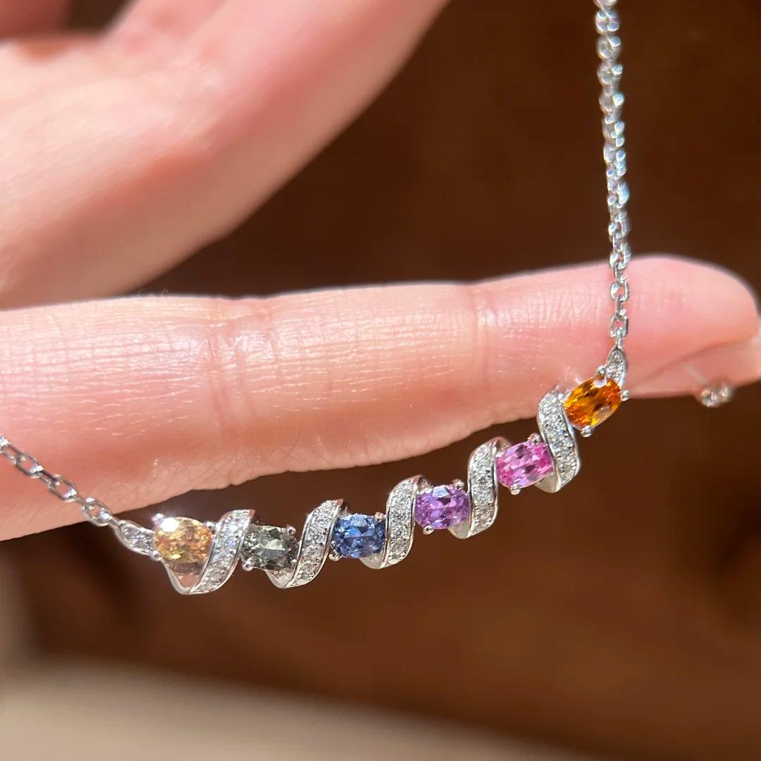 

2026 Summer Dopamine Diamond Rainbow Bridge Smile Necklace Niche Design Delicate Premium Temperament Color Treasure Clavicle Chain Women 454CM