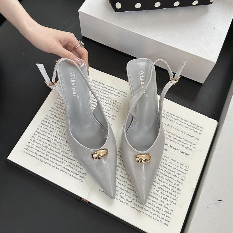 Fashion SUOJIALUN 2025 Summer New Brand Women Sandal Shoes Fashion Pointed Toe Shallow Slip On Ladies Elegant Slingback Shoes Pumps