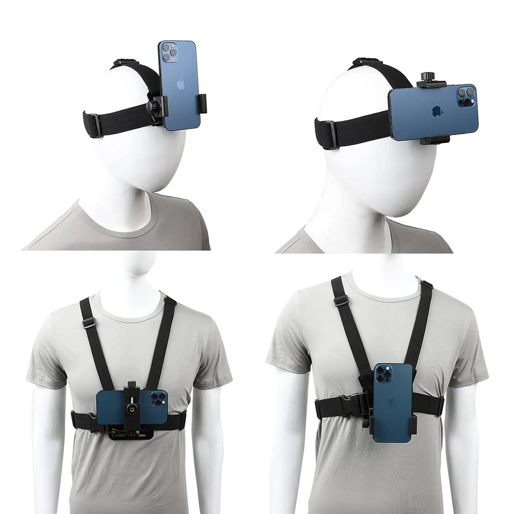 PellKing Handy Brustgurt Geschirr Halterung Kopfband Halter Kit für Handy Clip Kompatibel mit GoPro Hero DJI Action Kameras POV/VLOG, iPhone, Samsung,
