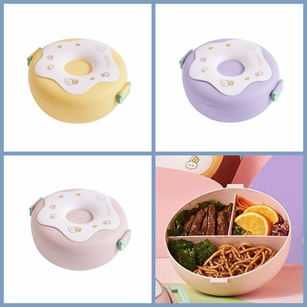 Plastic Food Container Round Shaped Food Storage Box Cute Donut Lunch Box  Girls Children Students