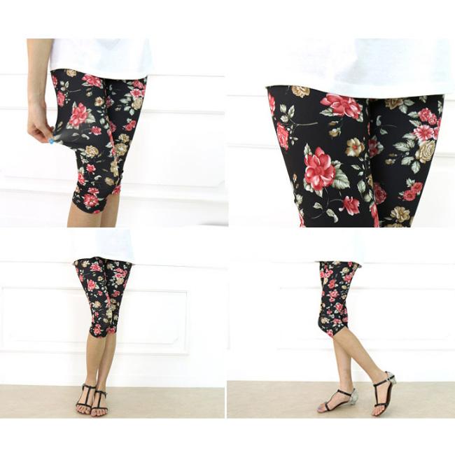 Leggings Pants for Women Rose Pattern Shorts Summer Korea Fashion