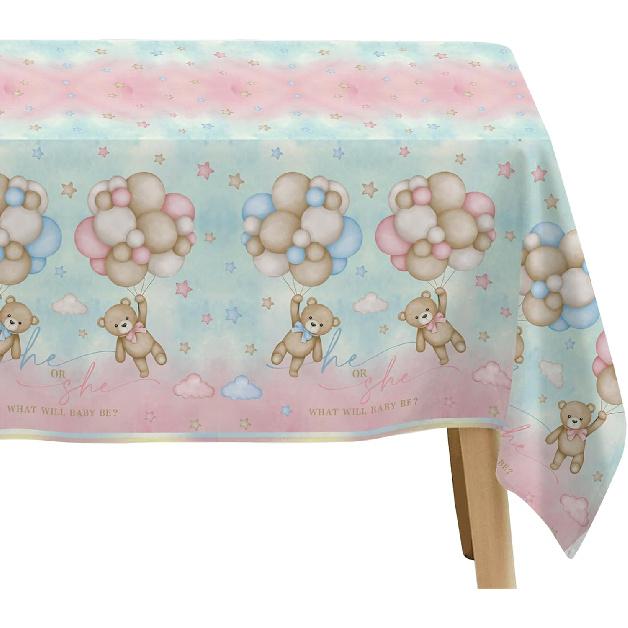 Bear Gender Reveal Decorations Tablecloth for He Or She - Disposable Bear Boy Or Girl Gender Reveal Supplies Tablecover - 3 Pack (54in x 108in)