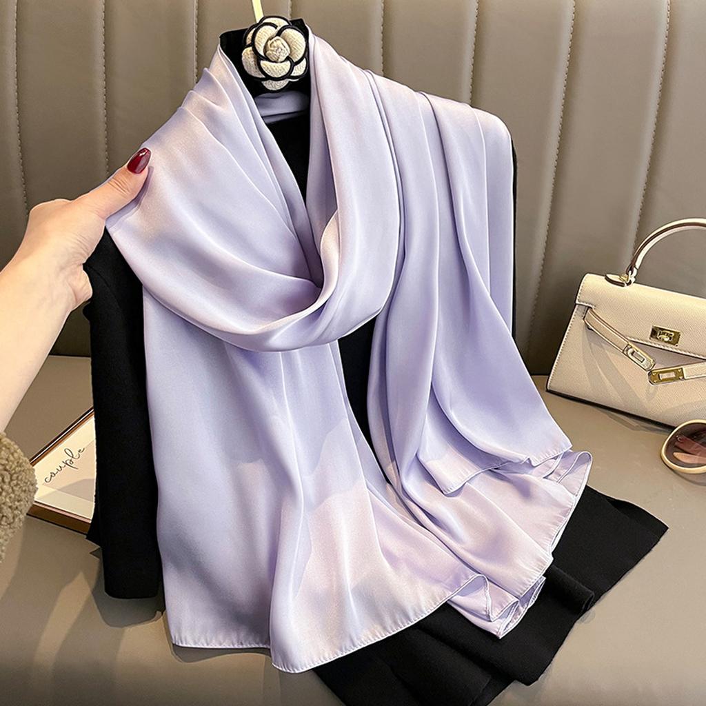 90*180Cm Fashion Luxury Solid Color Silk Scarf Women Soft Smooth Scarves Head Wrap Hijab Outdoors Muffler Long Shawl Beach Towel