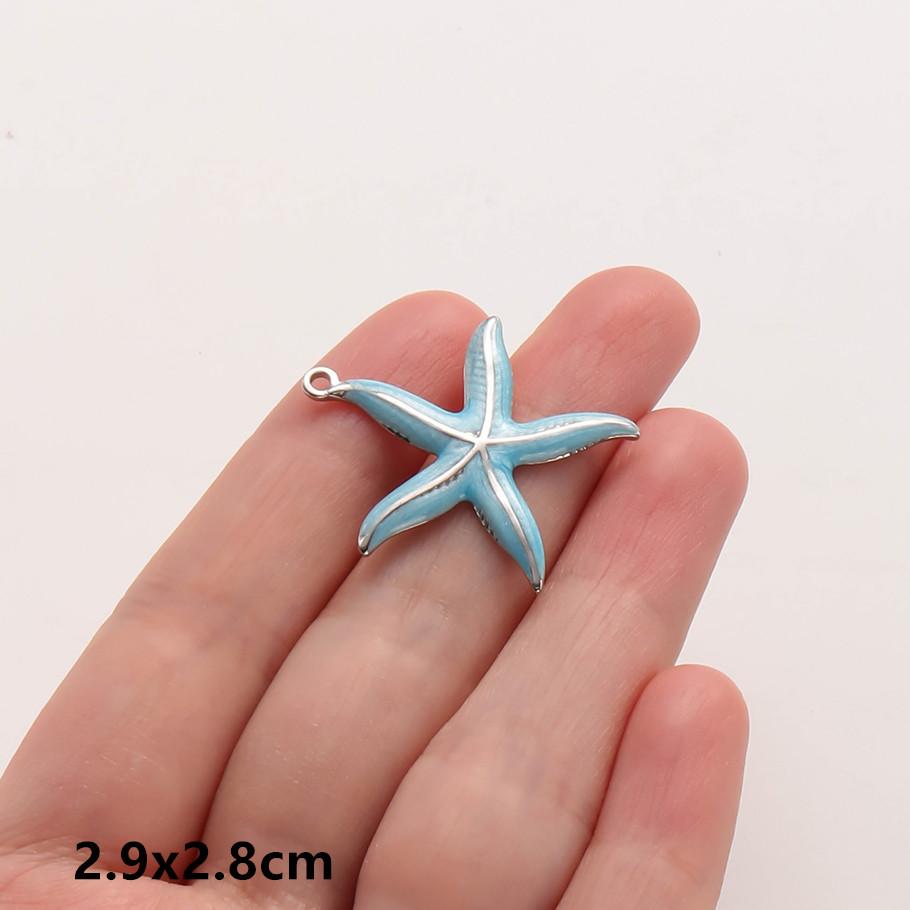 6pcs Enamel Marine Animal Starfish Fish Tail Sea Turtle Stainless Steel Charms For Jewelry Making Bulk Handmade Keychain Pendant