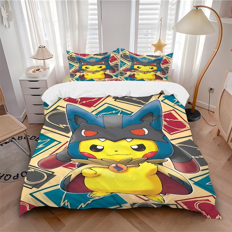 

3pc Pokemon Pikachu Bedding Set Guest Room Bedroom Decor Christmas Halloween Decor Birthday and Holiday Gifts- All Seasons 3pcs Quilt 063 135x200cm