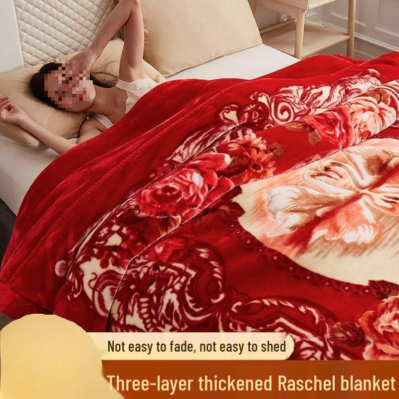 G5Z Double Layer Winter Blanket: Thick Flocked Raschel & Milk Fleece for Cozy Naps.
