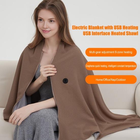 USB Powered Heating Shawl Cordless Electric Blanket Zippered Heating Scarf Winter Warm Wrap for Women Travel Office Home