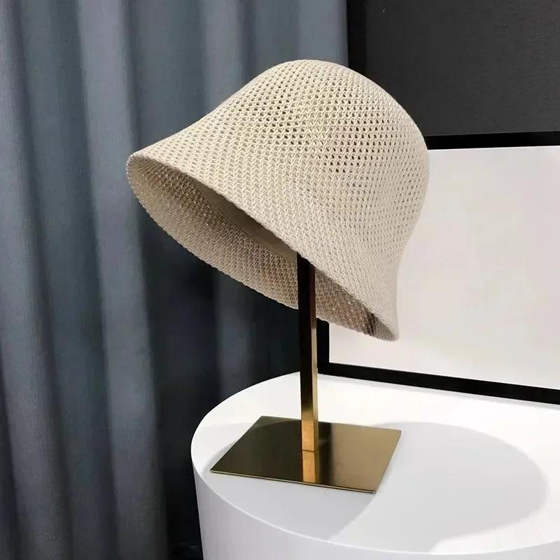 

New Hollow Knitted Sun Protection And Sunshade Hat For Women s Leisure Versatile Small Fresh Fashion Pot Hat Korean бежевий