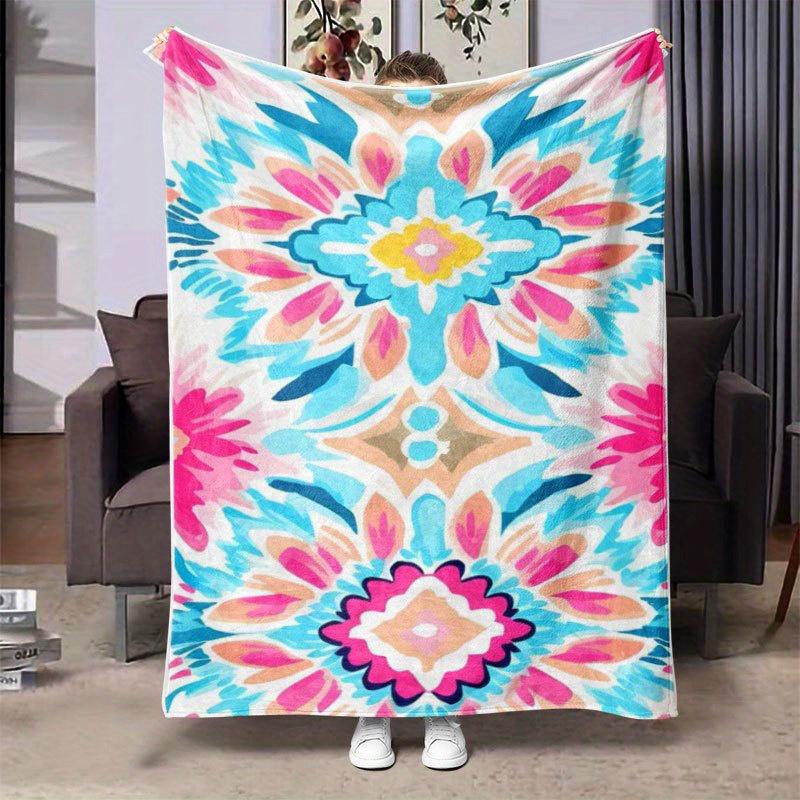 Rainbow Floral Garden Blanket Reversible Flannel Throw for Bohemian Style AllSeason Comfort Blossom Beauty Gift 75x100cm (30x40inch)