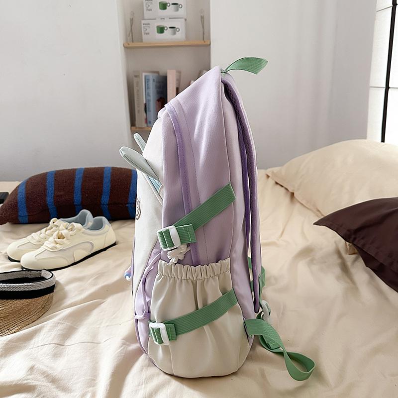 Contrast Color Backpack Women's College Style Lightweight Backpack Cartoon Student Schoolbag