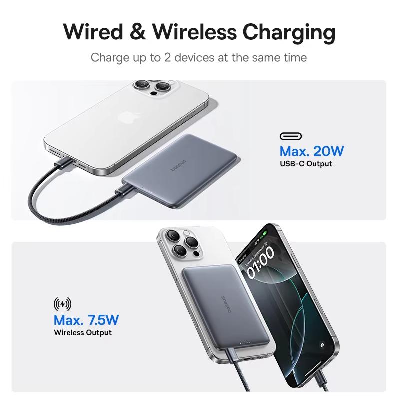 Baseus Card Magnetic Wireless 20W Fast Charging Power Bank 5000mAh Apple 16/15/14 Huawei Xiaomi Phone