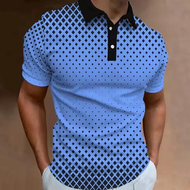 Fashion Men's Polo T-shirt 3D Patchwork Checkered Printed Street Top Daily Casual Short Sleeved Men's Clothing