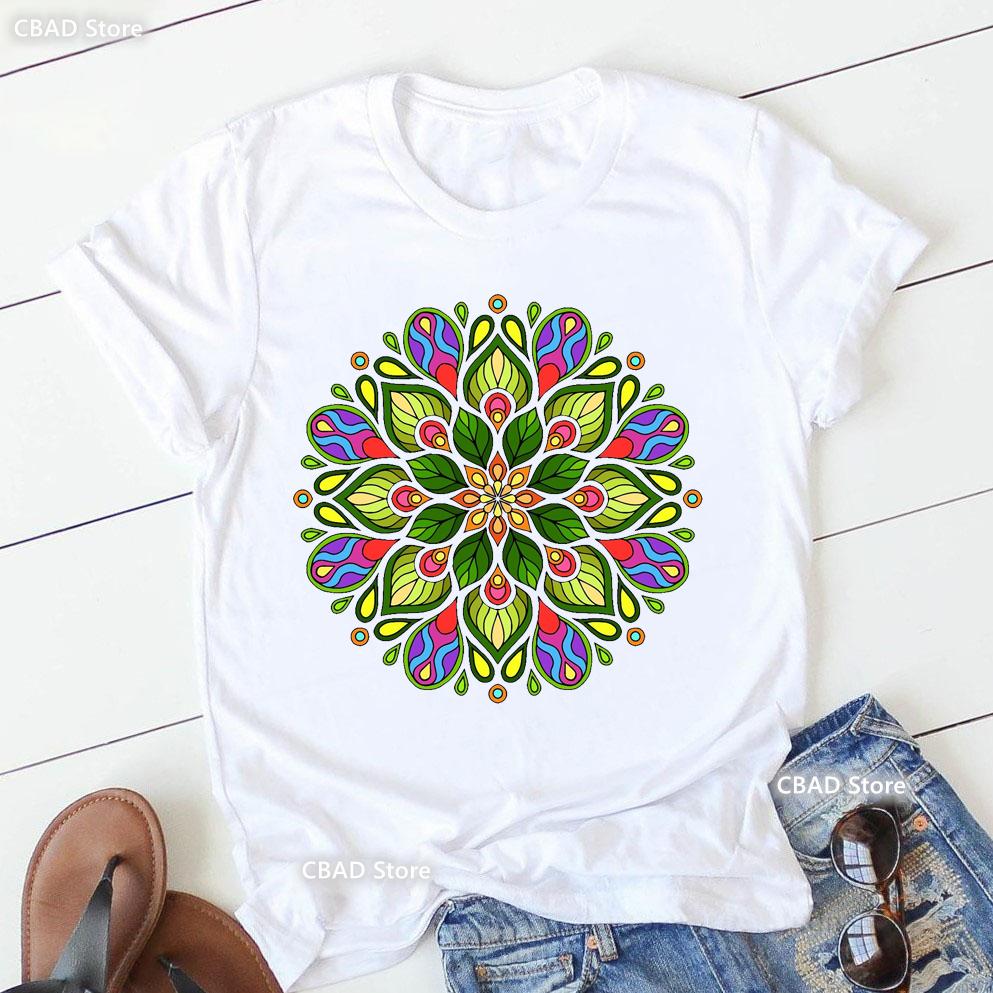 2024 Hot Sale Colorful Mandala Print Tshirt Girls Yoga Succulent Love T Shirt Women Zen Hobo Boho Paix Tshirt Female Streetwear