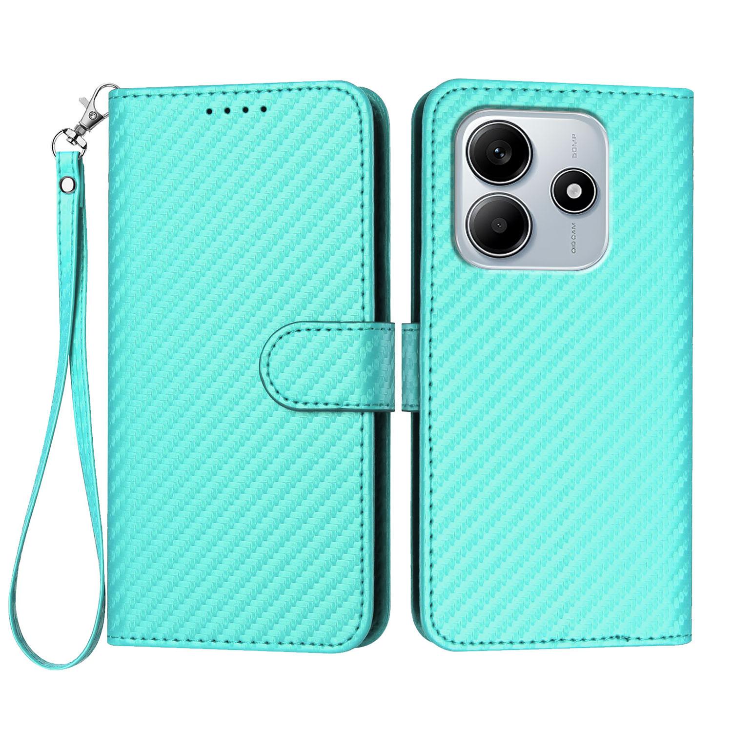

For Xiaomi Redmi Note 14 5G (China)/Xiaomi Poco M7 Pro 5G/Xiaomi Redmi Note 14 5G Wallet Case with Strap Carbon Fiber Texture Leather Mobile Cover E
