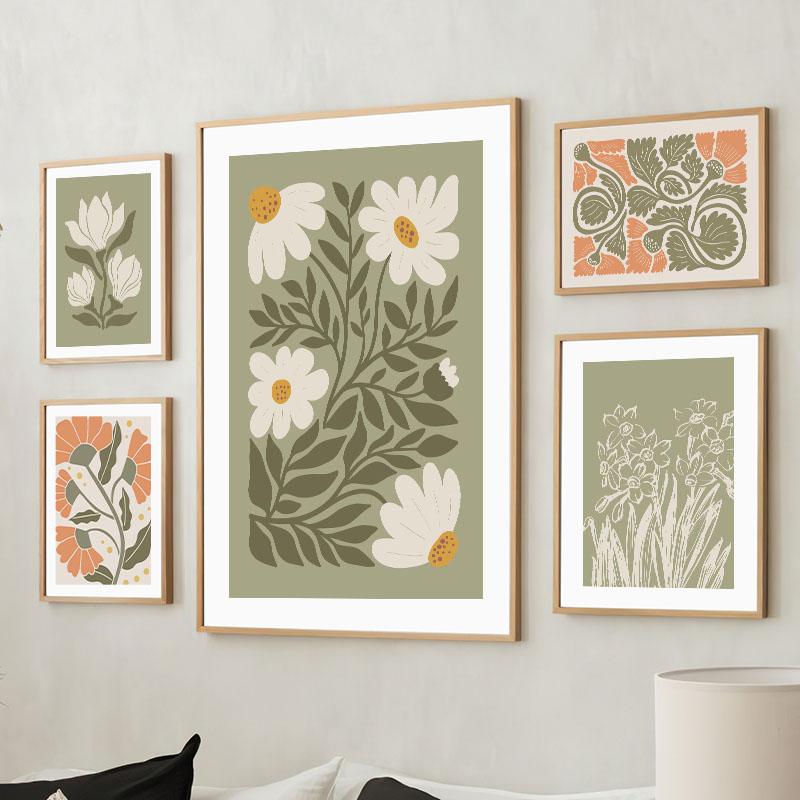 Retro Flowers Vase Leaves Gallery Anemone Wall Art Poster And Prints Plant Canvas Painting Wall Pictures For Living Room Decor