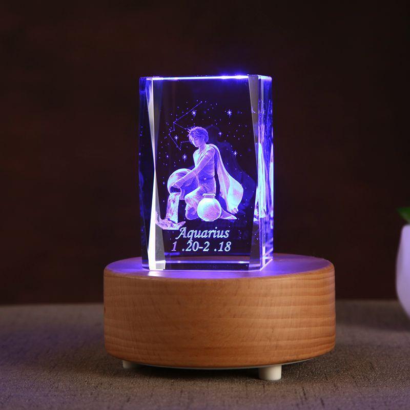 Home Decoration 3D Interior Carving 12 Constellation Crystal Glass Ornaments Birthday Gift Gift Music Box Gift for Girlfriend