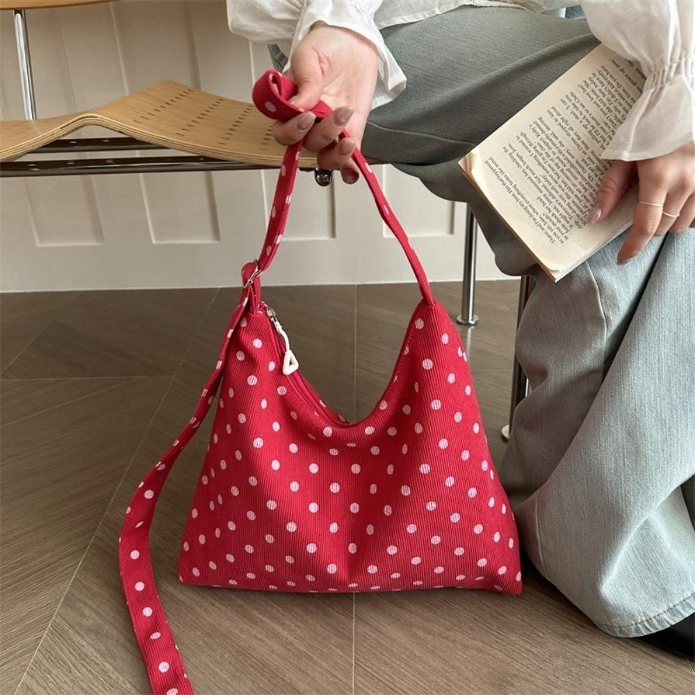 Casual Polka Dot Shoulder Bag Large Capacity Handbag Fashion Canvas Tote Bag Shopping