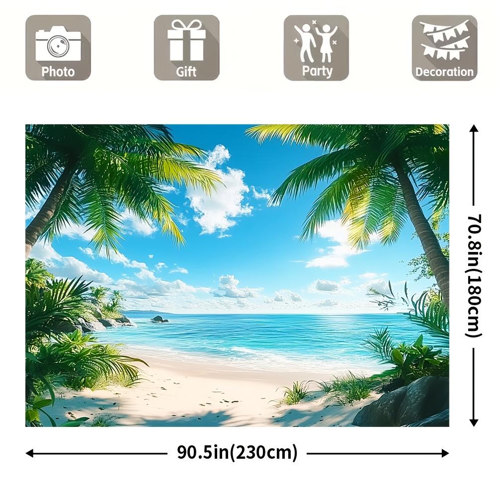 2D Flat Banner 2D Flat Banner 1 Piece Large Tropical Beach Background - Turquoise Sea  Palm Trees and White