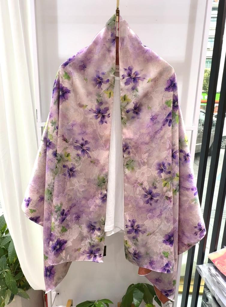 New fragrant cloud flower dill double-sided shawl handmade fine curled edge long silk scarf women's cheongsam fabric high-end versatile scarf
