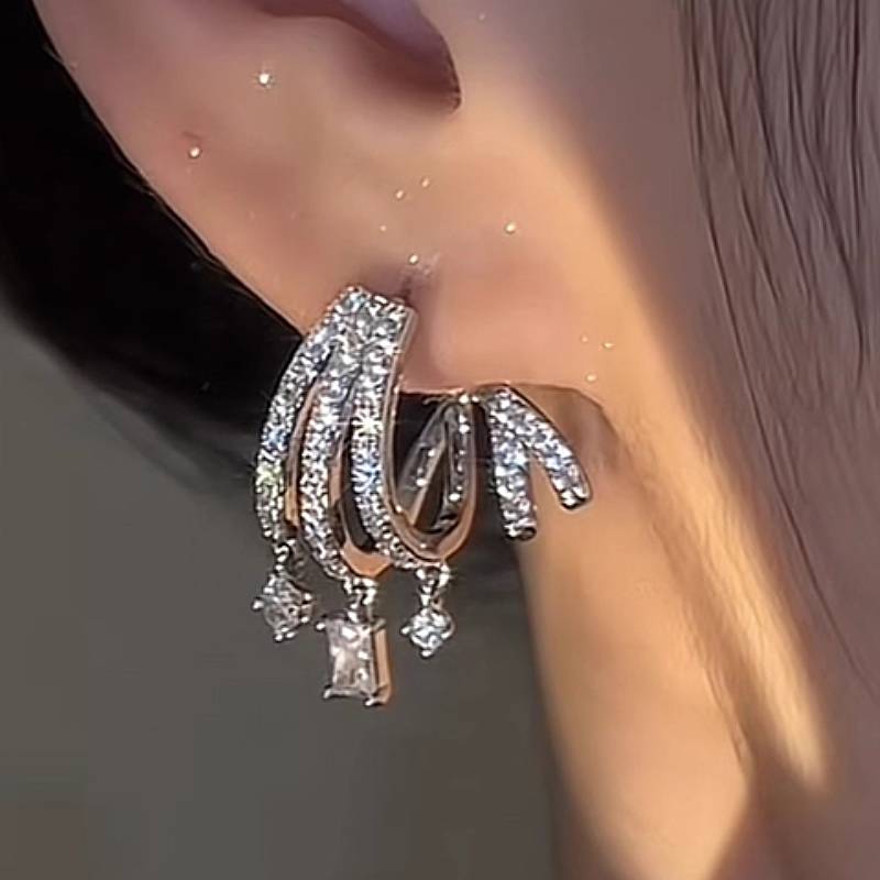 

Huitan Multilayer Claws Design Women Drop Earrings Elegant Trendy Wedding Engagement Accessories Inlaid Shiny CZ Party Zircon