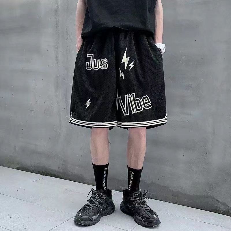 

Мужские черно-белые баскетбольные шорты с уткой-мандаринкой, сетчатые дышащие спортивные брюки, спортивные брюки с пятью точками S