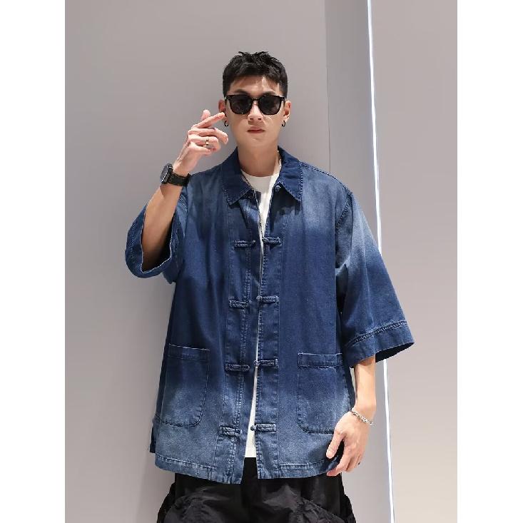 Retro Denim Workwear Short Sleeved Shirt, Men'S And Women'S Summer Fashion Brand, Japanese Retro Half Sleeved Trend, Cool And Loose Shirt