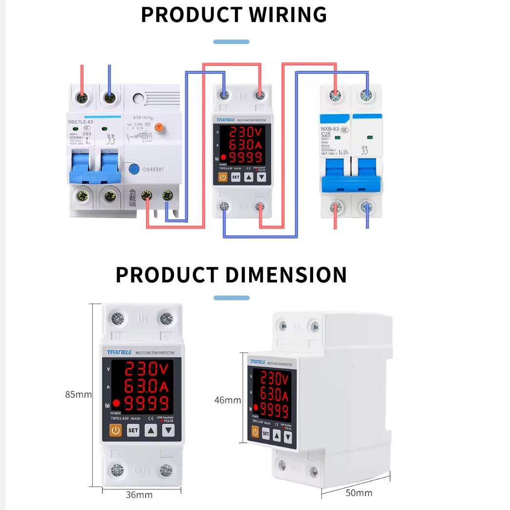 

Счетчик электроэнергии 63А, кВтч с реле защиты от перенапряжения, автоматическим выключателем 63A