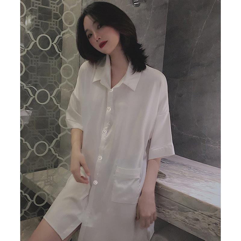 Letní košile Noční košile Dámské Styl Přítel Jednobarevné Sexy Tenký úsek Domácí oblečení Pyžamo s krátkým rukávem