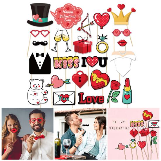 Ramă foto de Ziua Îndrăgostiților, ramă selfie pentru cabină foto de petrecere cu inimioare, sărutări, trandafiri, recuzită pentru ziua de naștere și aniversare