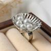 Design Style Imitation Pearl Scallop Shell Ring, Personalized Metal Smooth Thread Hat Ring