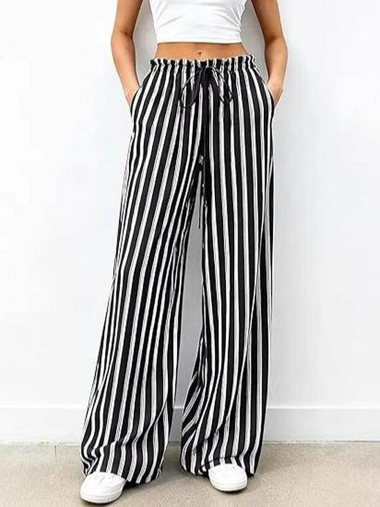 2026 Fashion Striped Elastic Waist Wide Leg Casual Pants