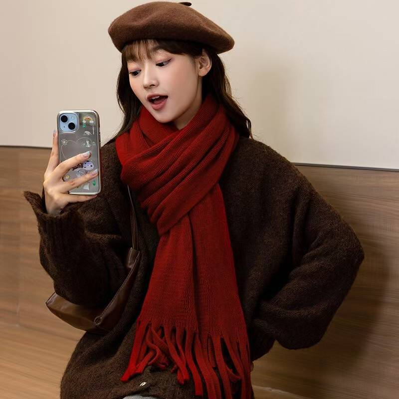 Japanese Simple Imitation Cashmere Thickened Scarf for Women Winter Korean Style All Match Tassel Knitted Long Scarf Shawl Couple