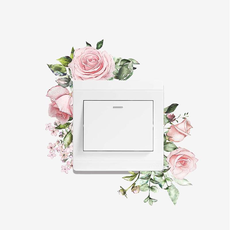 Green Plants Rose Daisies Peony Flowers Leaf Switch Stickers Home Decoration Wall Stickers Self-adhesive