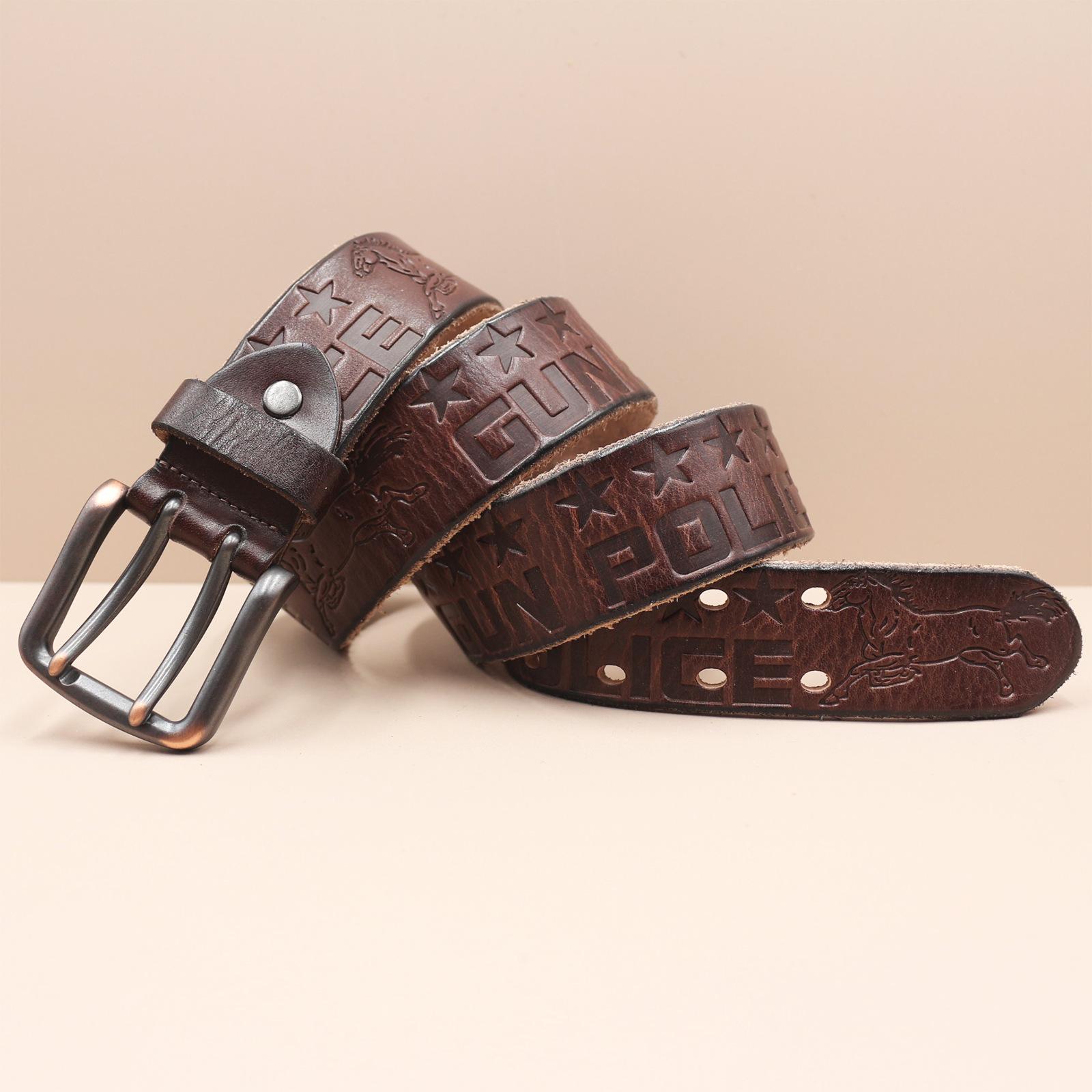 Men s Belt Genuine Leather Belt Double-pin Buckle Layer Cowhide Retro Youth Belt 130cm