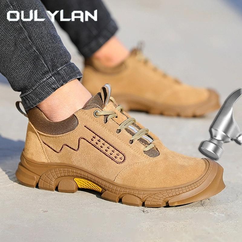 Oulylan Men Wear Resistant Safety Shoes Anti Puncture Work Boots Comfy Anti Slip Sneakers Steel Toe Anti Smashing Labor Footwear