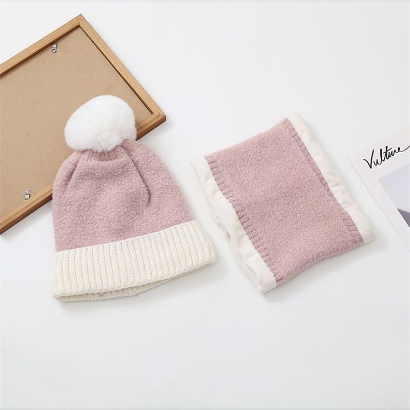 Autumn and Winter Women's Thickened and Velvet Versatile Wool Hat, Scarf, Two-piece Set, Casual Warm and Cold-proof Knitted Hat
