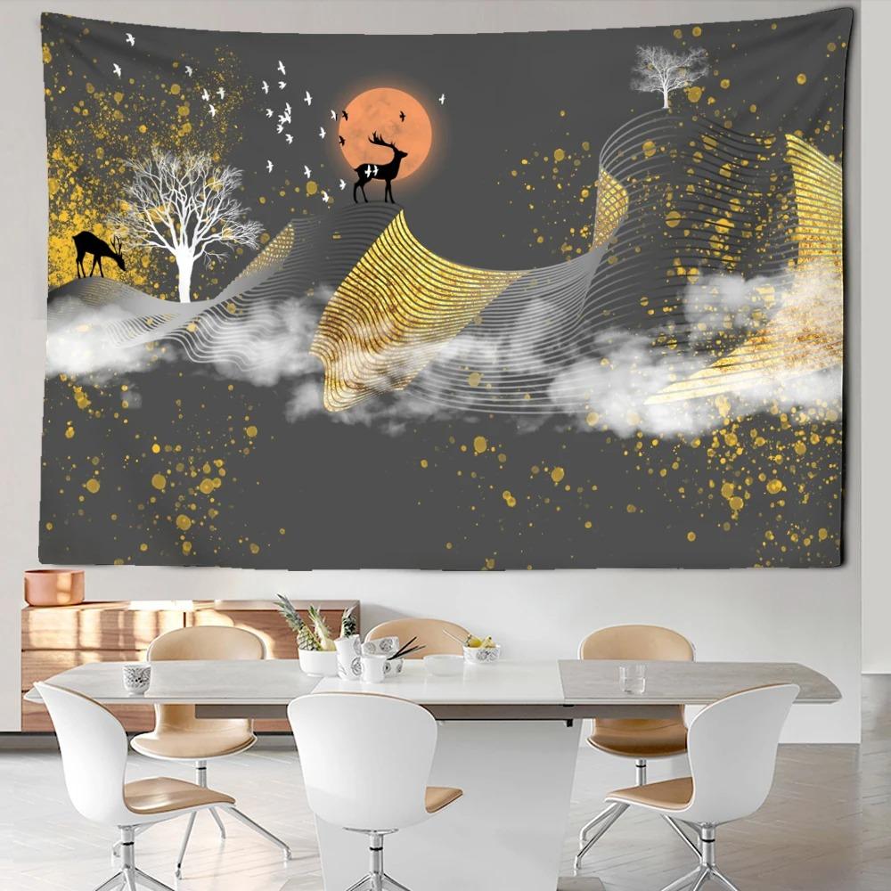 Line ink mountain view tapestry bohemian style background cloth beautiful home decoration room dormitory bedside hanging cloth
