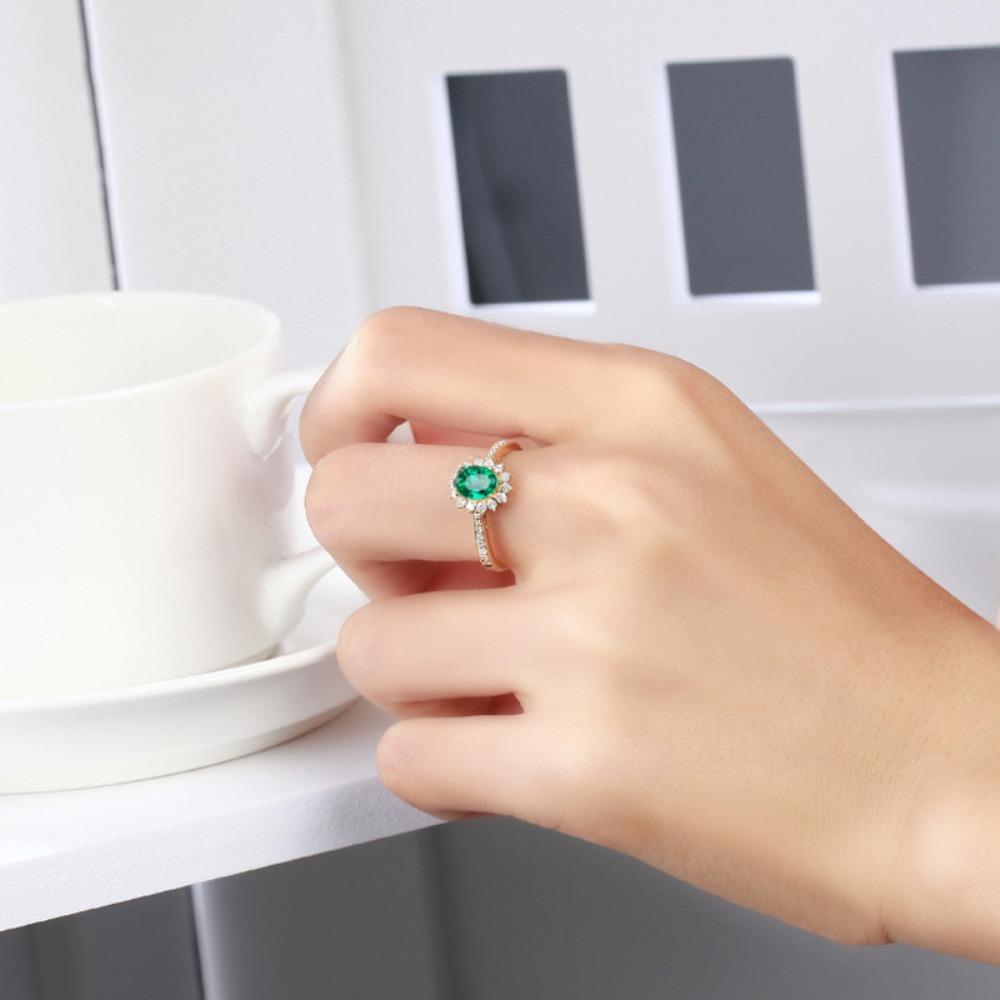 Open Ring 18K Gold Plated Emerald Gemstone Adjustable Women Fashion Jewelry Trendy European Style