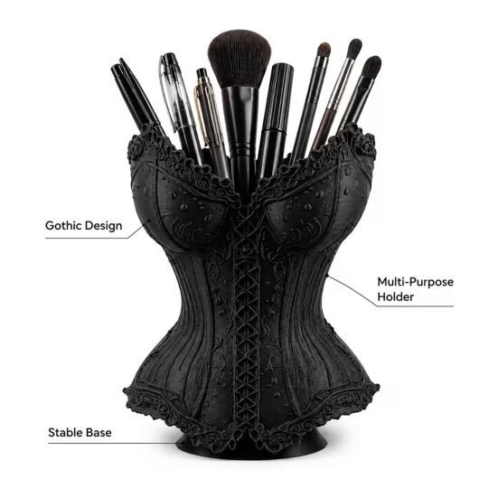 Dressing Table Storage Gothic Corset Pen Holder, 3D Printed Vintage Dark Makeup Brush Creative Office Supplies Decorative Desk Organizer for