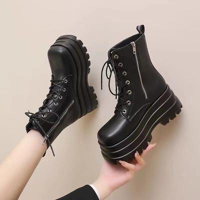 Chunky Platform Black Ankle Boots Women Shoes 2025 New Spring Autumn Pu Leather Booties Mujer Punk Thick Bottom Motorcycle Boots