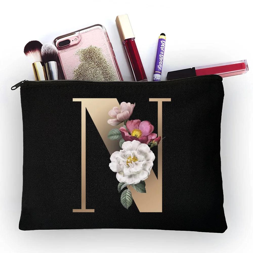 Girl Makeup Bag Golden Letter Pattern Classic Organizer Bag Pouches for Travel Bags Pouch Women's Cosmetic Bag