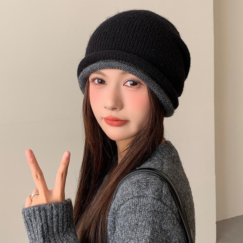 

Шерстяная шапка с завязками и подвернутым краем для женщин, высококачественная полосатая шапка с ворсом, осенне-зимняя универсальная повседневная теплая вязаная шапка, шапка-бандана 56-62cm